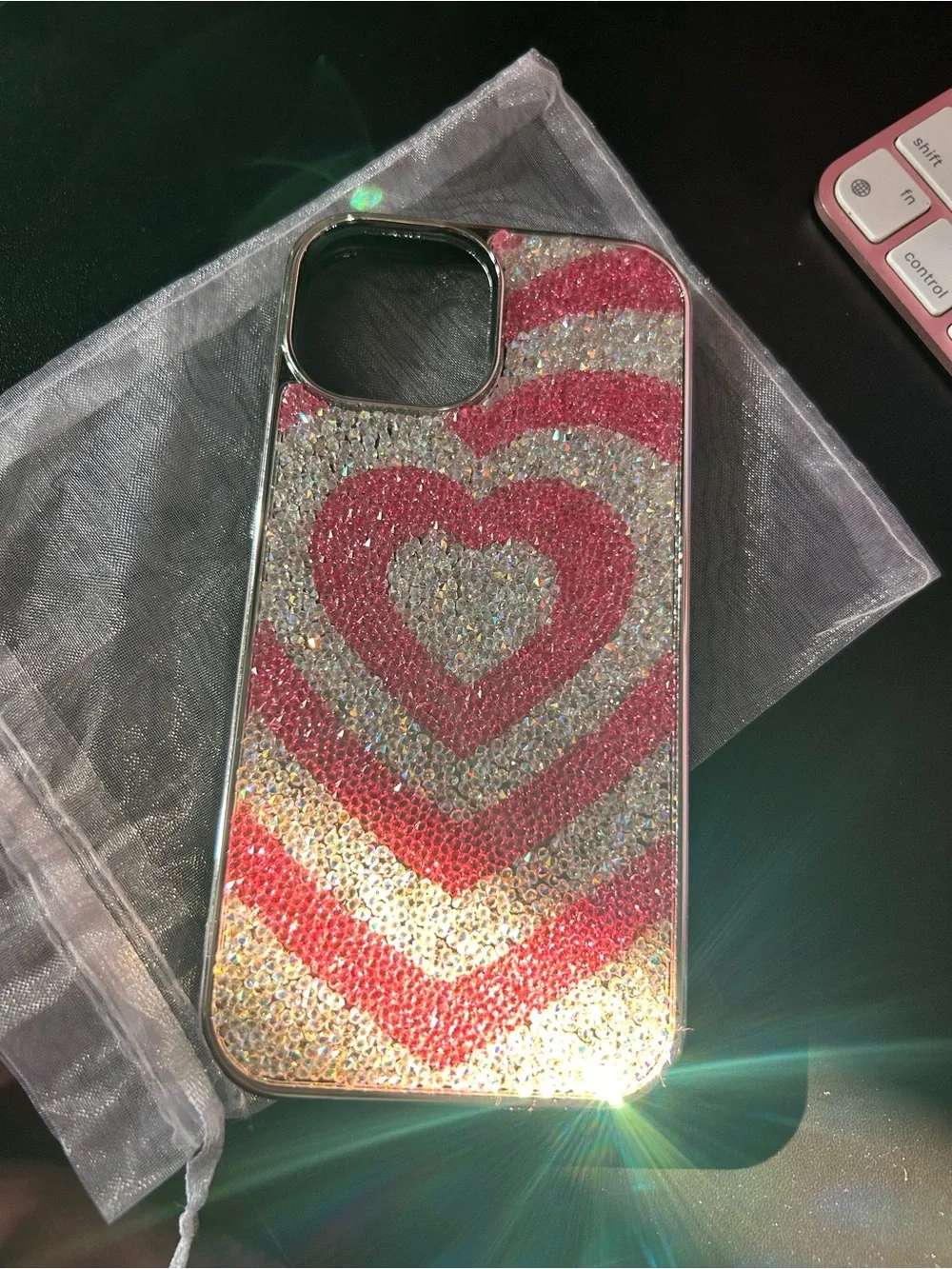 Glitter Heart Pink and Silver Phone Case - Stylish Protection